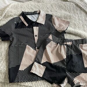 Matching button up graphic set - black and tan - 5T